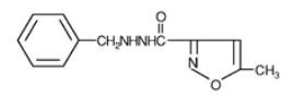 The structural formula for Marplan (isocarboxazid), a monoamine oxidase inhibitor, is available for oral administration in 10-mg tablets. Each tablet also contains lactose, corn starch, povidone, D&C Red No. 27, FD&C Yellow No. 6, and magnesium stearate. Chemically, isocarboxazid is 5-methyl-3-isoxazolecarboxylic acid 2-benzylhydrazide.  