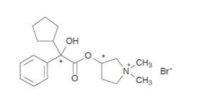 The Structural Formula of Glycopyrrolate contains two chiral centers (denoted by * in structure above) and is a racemate of a 1:1 mixture of the R,S and S,R diastereomers.