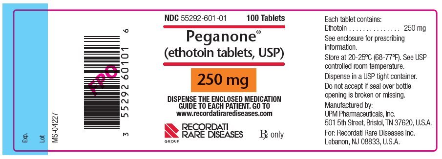 Peganone (ethotoin tablets, USP) 250 mg label