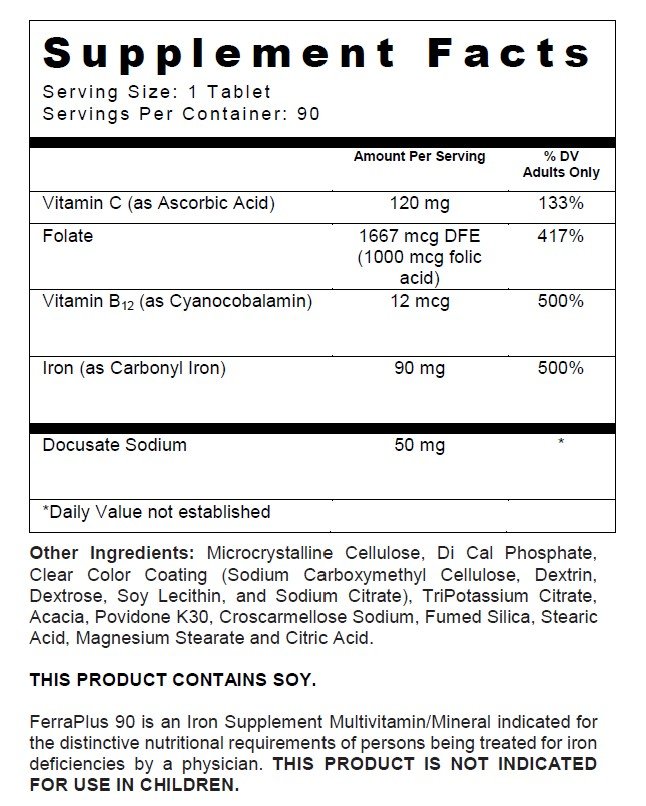 FerraPlus 90 Supplement Facts Panel