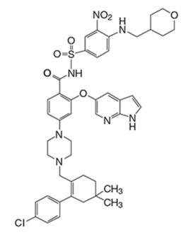 the following chemical structure for Venetoclax is a BCL-2 inhibitor. It is a light yellow to dark yellow solid with the empirical formula C45H50ClN7O7S and a molecular weight of 868.44. Venetoclax is described chemically as 4-(4-{[2-(4-chlorophenyl)-4,4-dimethylcyclohex-1-en-1-yl]methyl}piperazin-1-yl)-N-({3-nitro-4-[(tetrahydro-2H-pyran-4-ylmethyl)amino]phenyl}sulfonyl)-2-(1H-pyrrolo[2,3-b]pyridin-5-yloxy)benzamide).