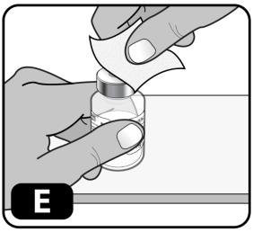 Wipe the rubber stopper with an alcohol swab (Figure E) and allow it to air dry for a few seconds to ensure that it is as germ free as possible.