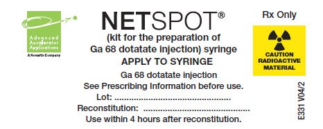 PRINCIPAL DISPLAY PANEL
									NETSPOT®
									(Gallium Ga 68 dotatate injection)
									APPLY TO SYRINGE
									See Prescribing Information before use.
									Rx Only
							