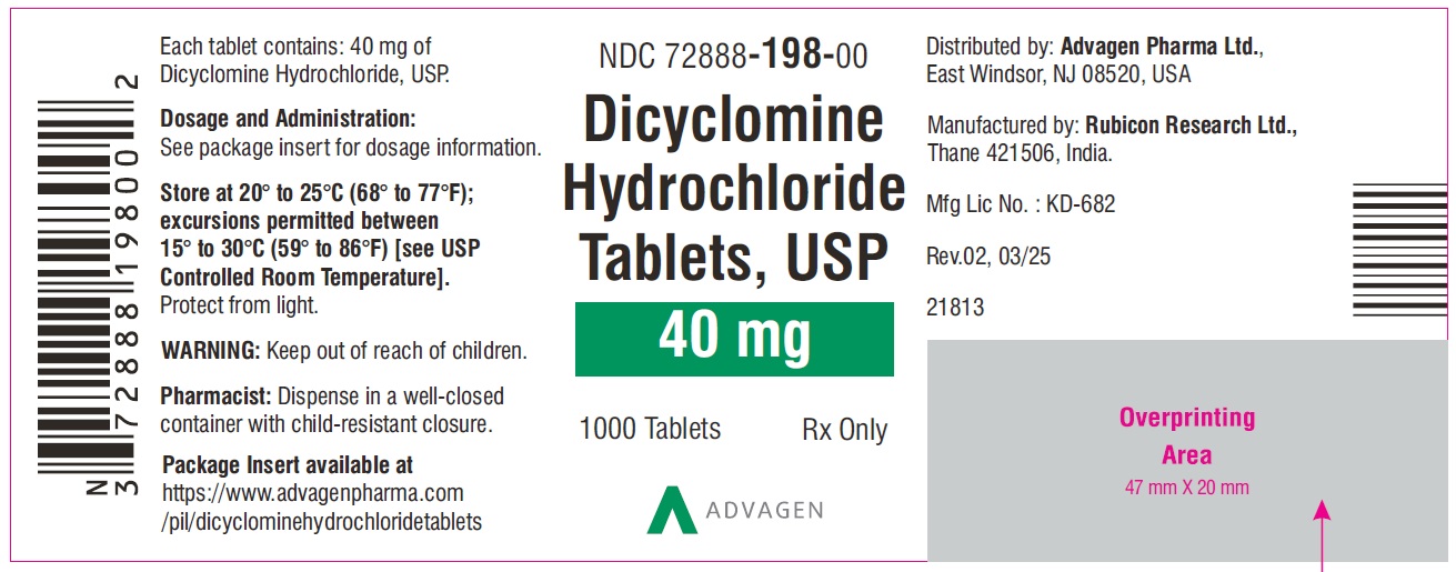Dicyclomine Hydrochloride Tablets ,USP 20 mg - NDC 72888-119-00 - 1000 Tablets Label