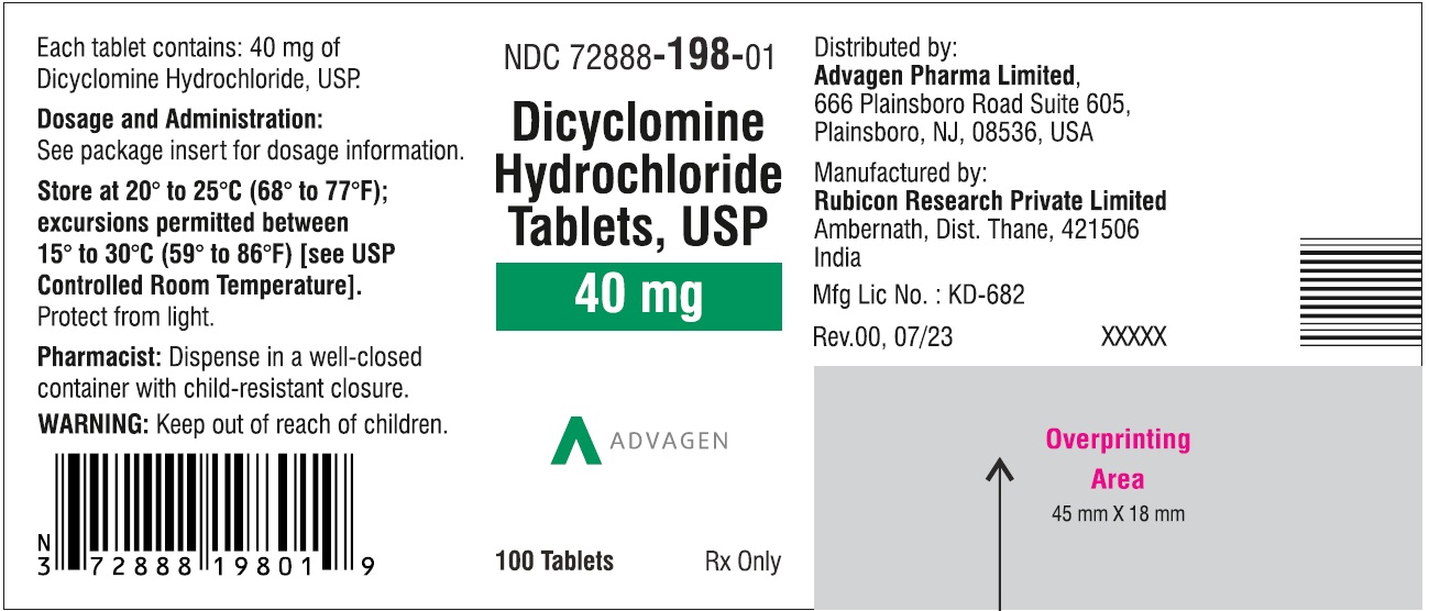 Dicyclomine Hydrochloride Tablets ,USP 20 mg - NDC 72888-119-01 - 100 Tablets Label