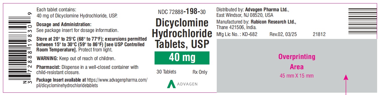 Dicyclomine Hydrochloride Tablets ,USP 20 mg - NDC 72888-119-30  - 30 Tablets Label