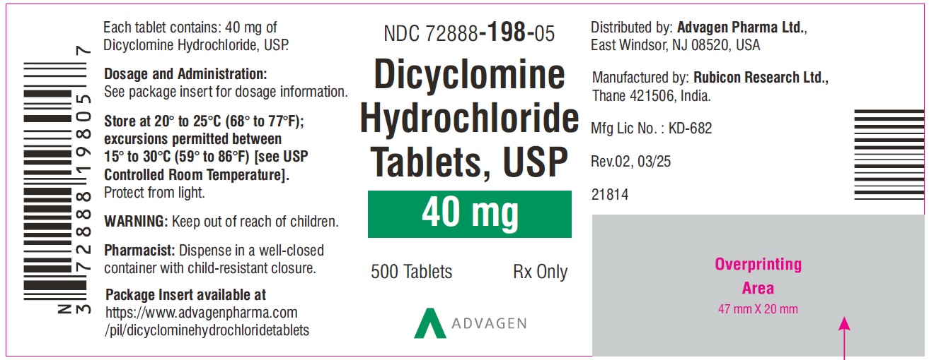 Dicyclomine Hydrochloride Tablets ,USP 20 mg - NDC 72888-119-05 - 500 Tablets Label