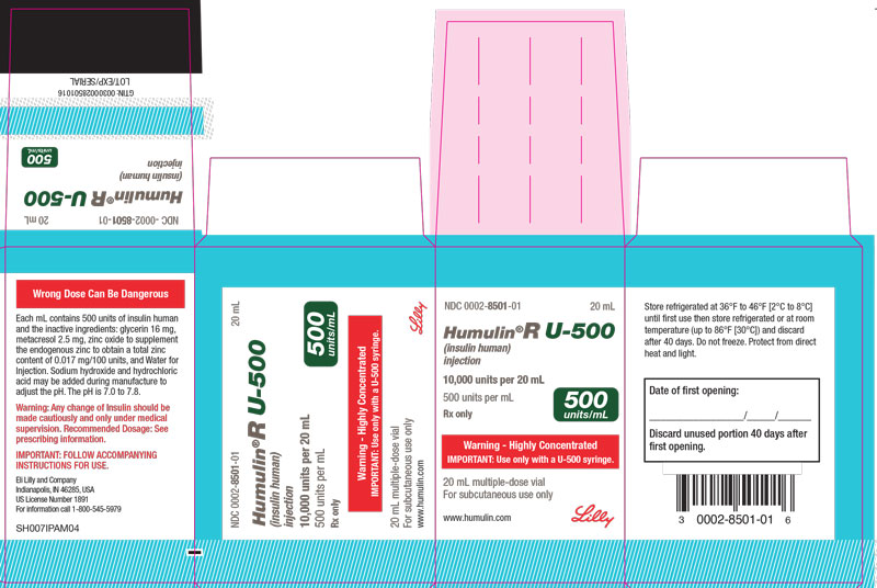 PACKAGE CARTON – HUMULIN R U-500 Vial 20 mL 1ct
