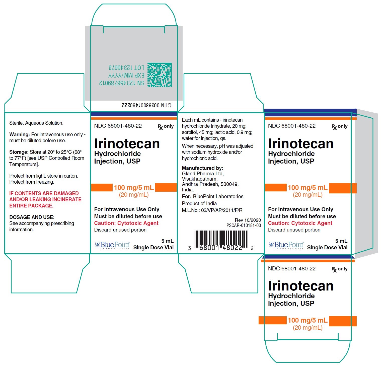Carton Irinotecan HCL Injection USP 100 mg/5ml