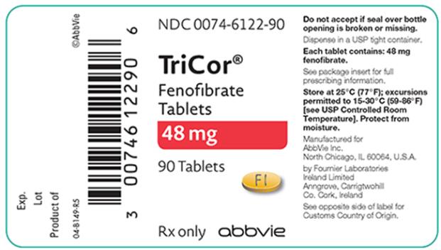 NDC 0074-3173-90 
TriCor®
Fenofibrate Tablets 
48 mg 
90 Tablets 
Rx only abbvie 
