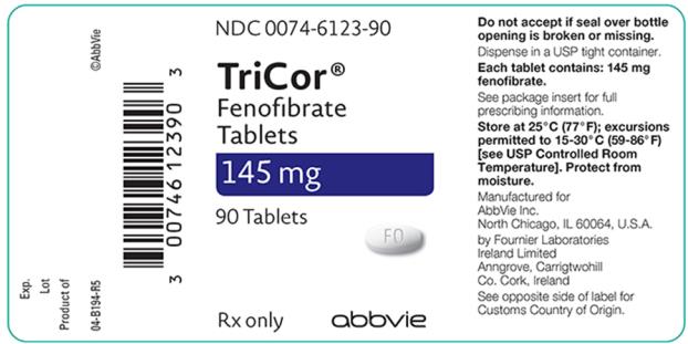 NDC 0074-3189-90 
TriCor®
Fenofibrate Tablets 
145 mg 
90 Tablets 
Rx only abbvie 
