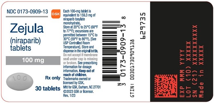 Zejula 200 mg tablet 30 count label