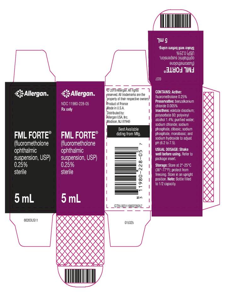NDC 11980-228-05
Rx only
FML FORTE®
(fluorometholone 
ophthalmic 
suspension, USP) 
0.25%
Sterile
5 mL
