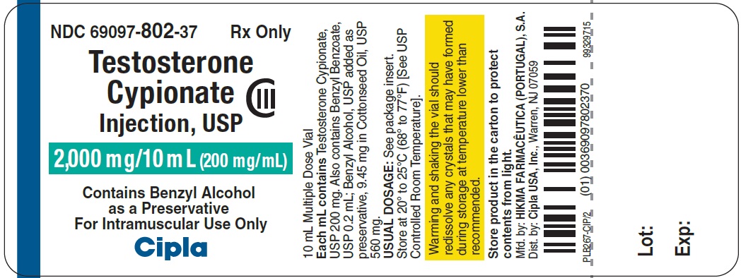 Testosterone Cypionate Injection USP 2000mg - label