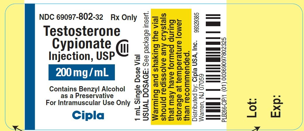 Testosterone Cypionate Injection USP 200mg - label
