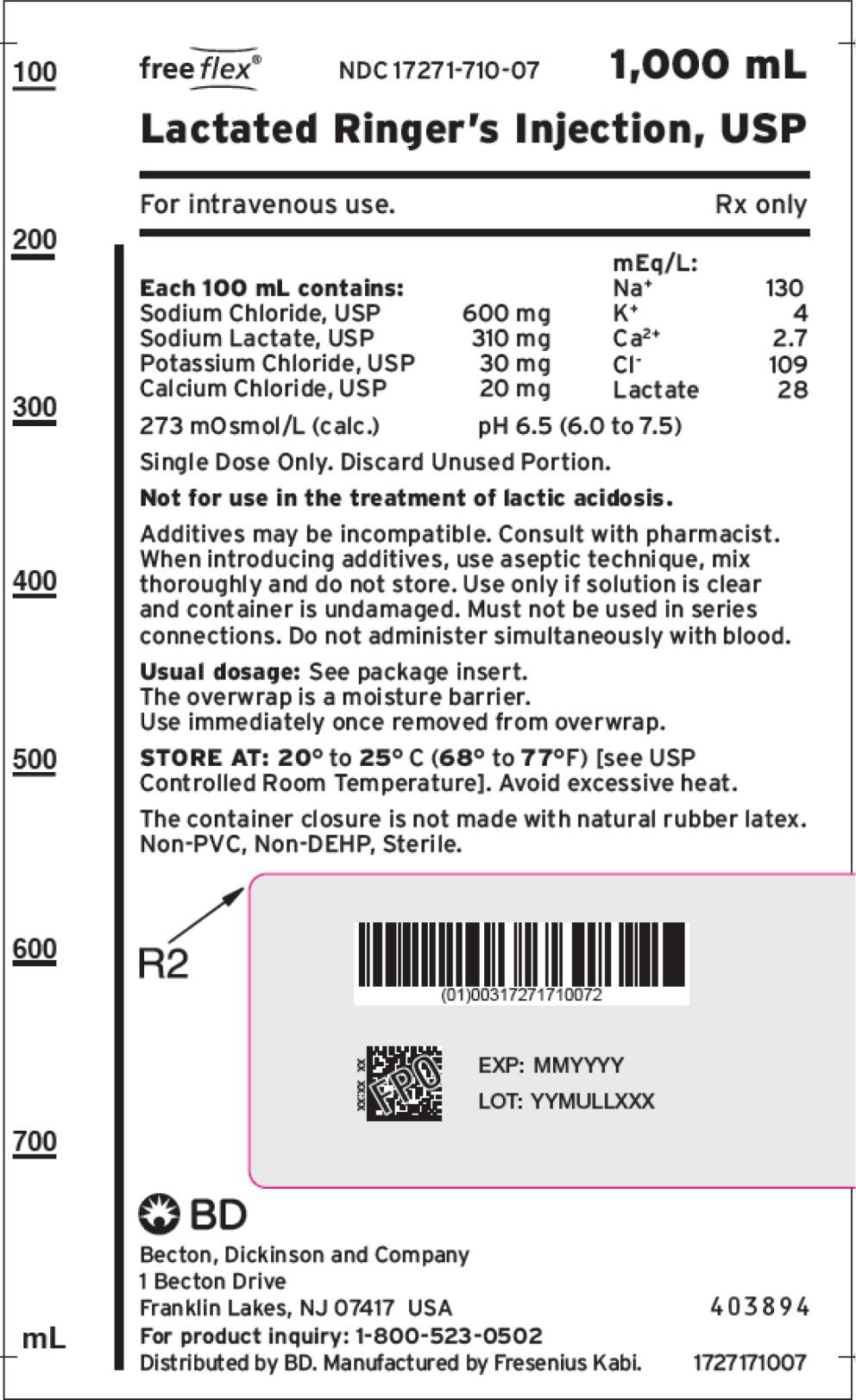 PACKAGE LABEL – PRINCIPAL DISPLAY – Lactated Ringer's Injection, USP 1000 mL Bag
