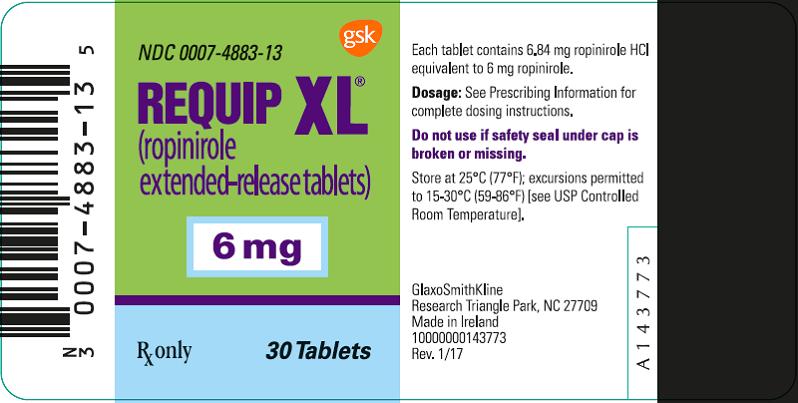 Requip XL 6 mg 30 count label