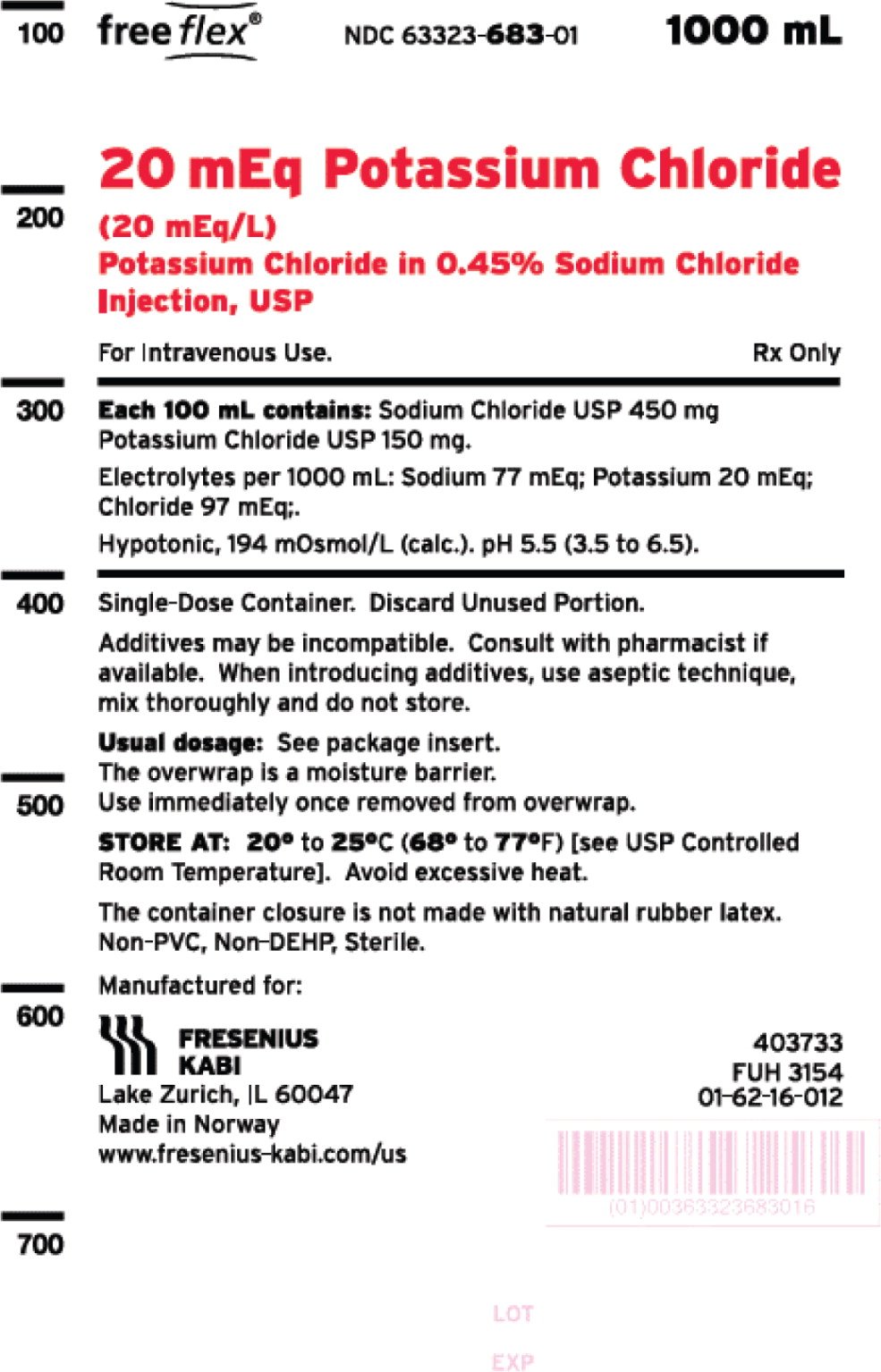 PACKAGE LABEL - PRINCIPAL DISPLAY – Potassium Chloride in 0.45% Sodium Chloride Injection, USP Bag Label
