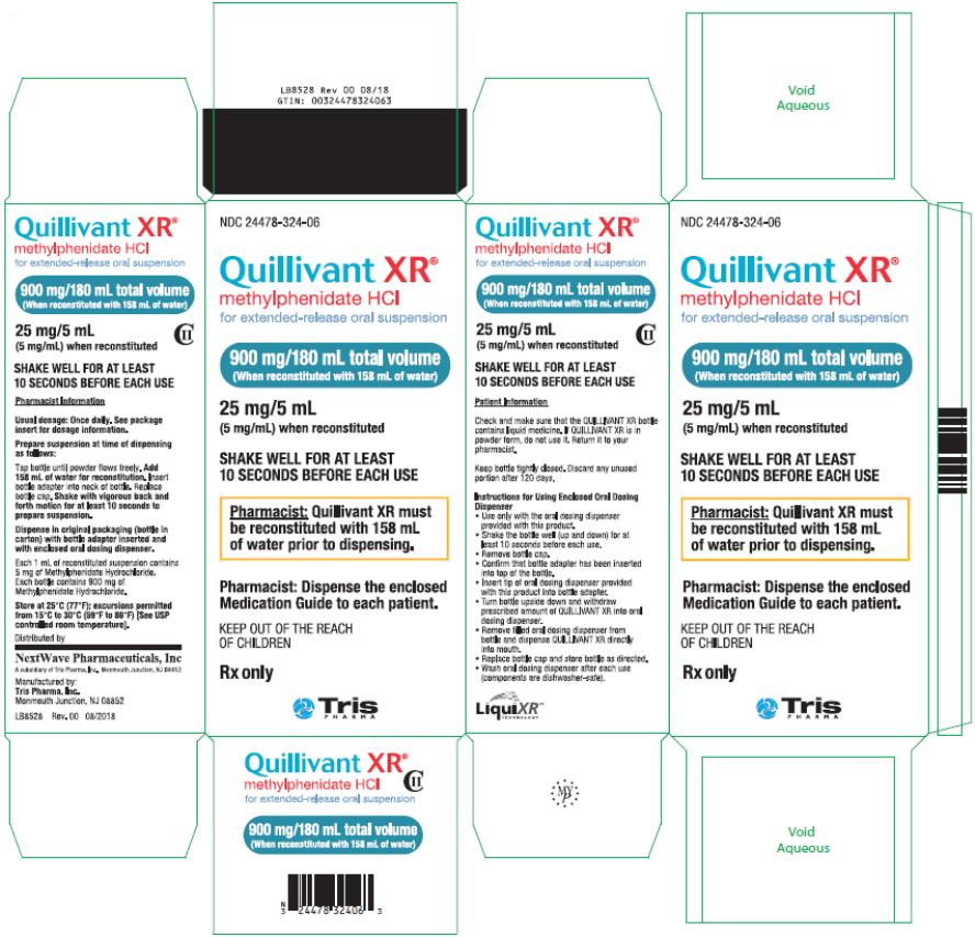 PRINICPAL DISPLAY PANEL NDC 24478-324-06 QUILLIVANT XR® methylphenidate HCI for extended-release oral suspension 900 mg/ 180 mL total volume (When reconstituted with 158 mL of water) 25 mg/5 mL (5 mg/mL) When reconstituted Rx Only