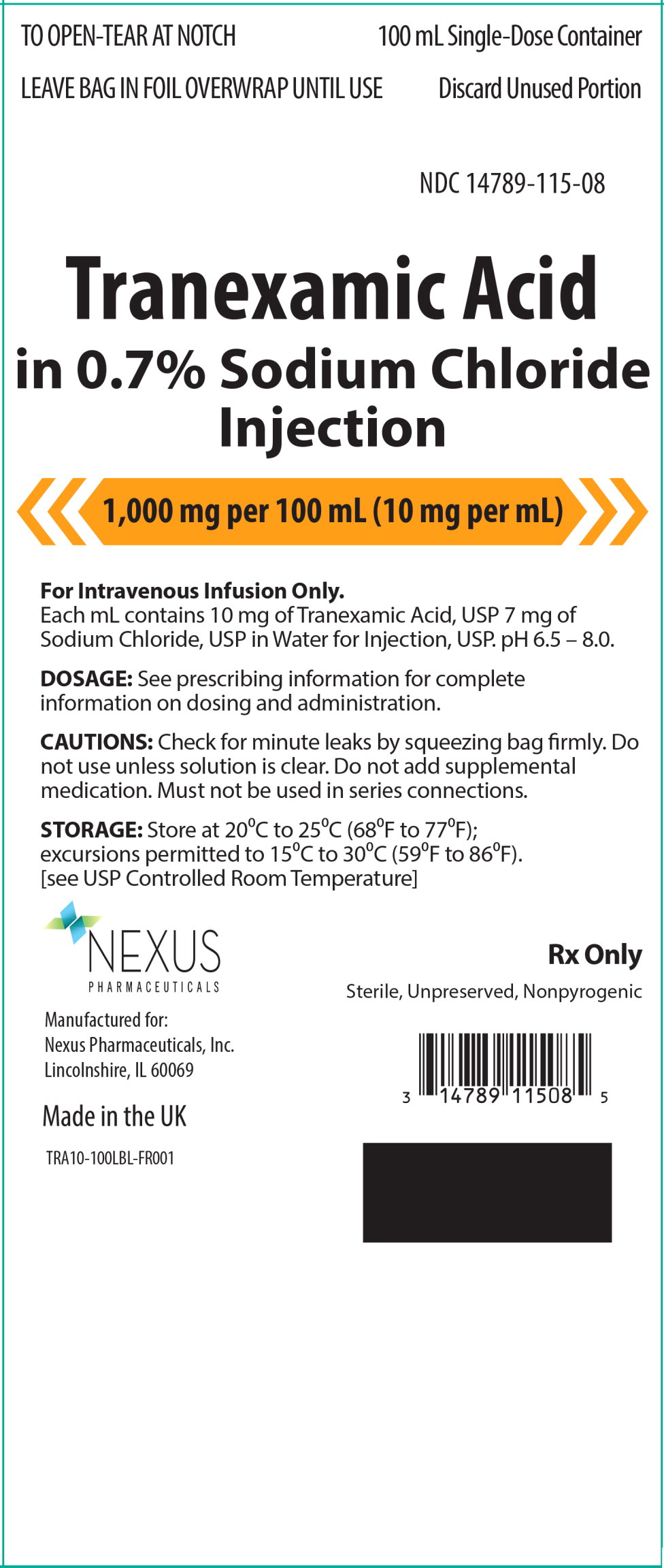 Principal Display Panel – 100 mL Bag Label