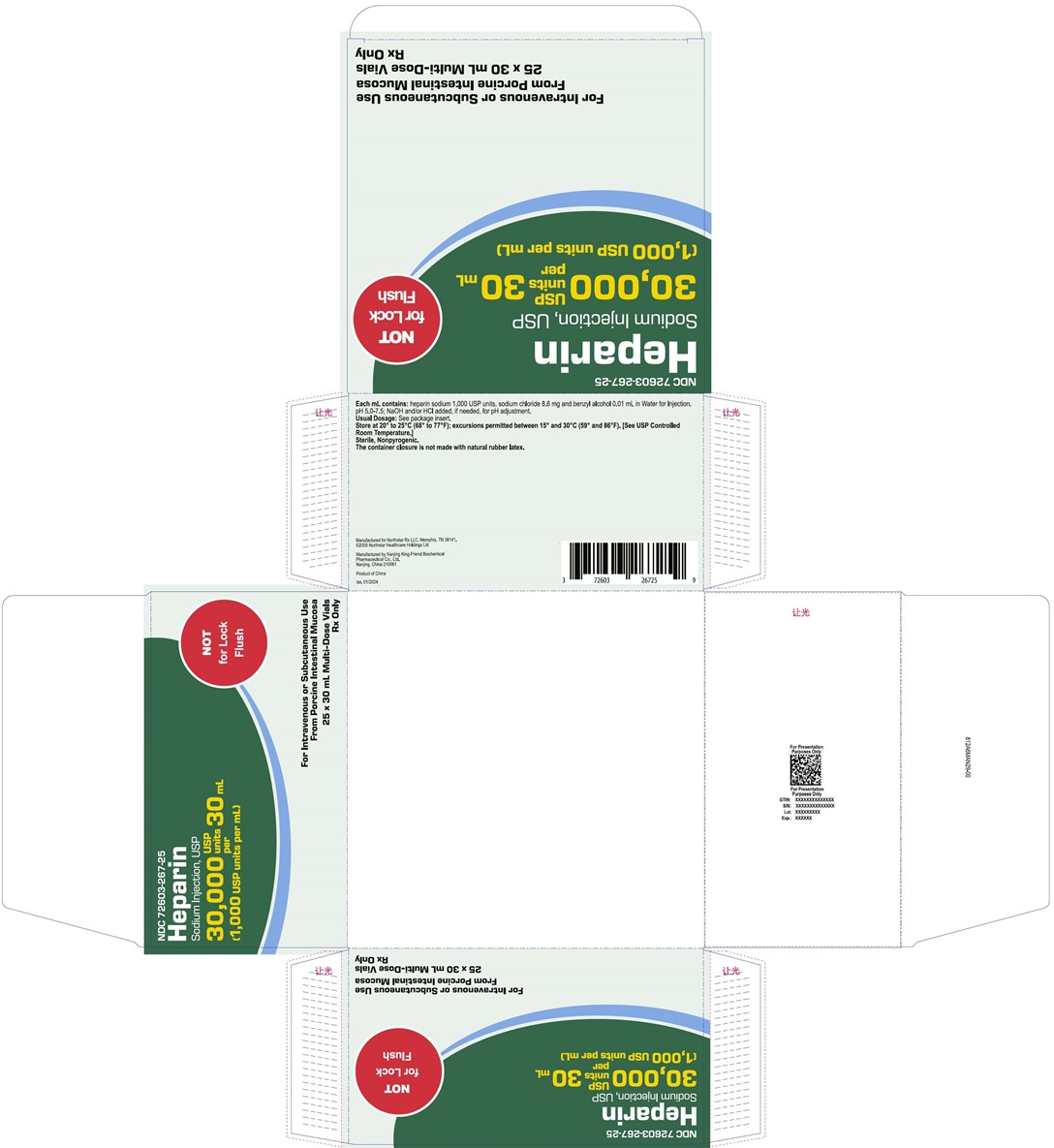 Principal Display Panel – Heparin Sodium Injection, USP 30,000 USP units per 30 mL Carton
