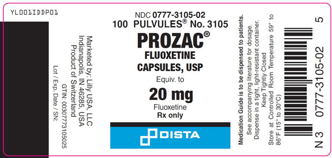 PACKAGE LABEL- Prozac 20 mg, bottle of 100
