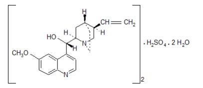 The structural formula for Quinidine sulfate is a specific inhibitor of CYP2D6-dependent oxidative metabolism used in NUEDEXTA to increase the systemic bioavailability of dextromethorphan. The chemical name is quinidine sulfate: cinchonan-9-o1, 6'-methoxy-, (9S) sulfate (2:1), (salt), dihydrate. Quinidine sulfate dihydrate has the empirical formula of (C20H24N2O2)2•H2SO4•2H2O with a molecular weight of 782.96. 