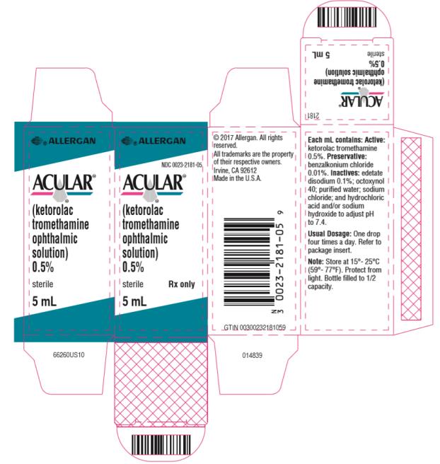 abbvie 
NDC 0023-2181-05 
ACULAR® 
(ketorolac 
tromethamine 
ophthalmic 
solution) 
0.5% 
sterile Rx only 
5 mL
