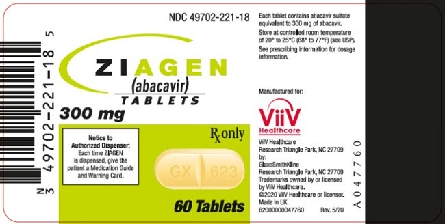 Ziagen 300 mg tablets 60 count label