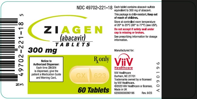 Ziagen 300 mg tablets 60 count label