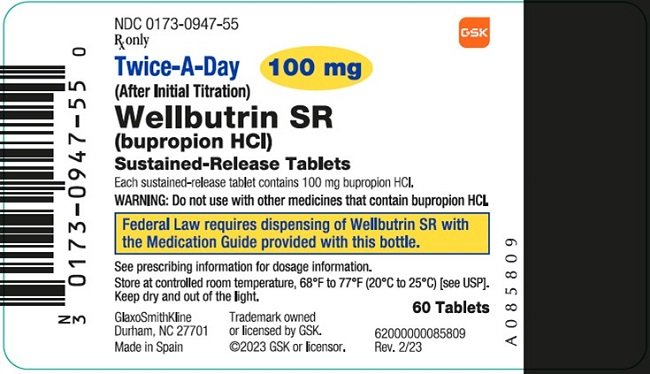 Wellbutrin SR 100 mg 60 count label