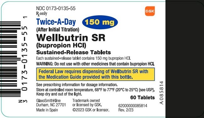 Wellbutrin SR 150 mg 60 count label