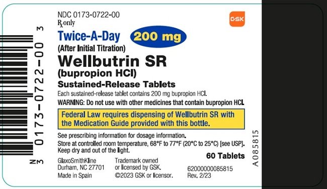 Wellbutrin SR 200 mg 60 count label
