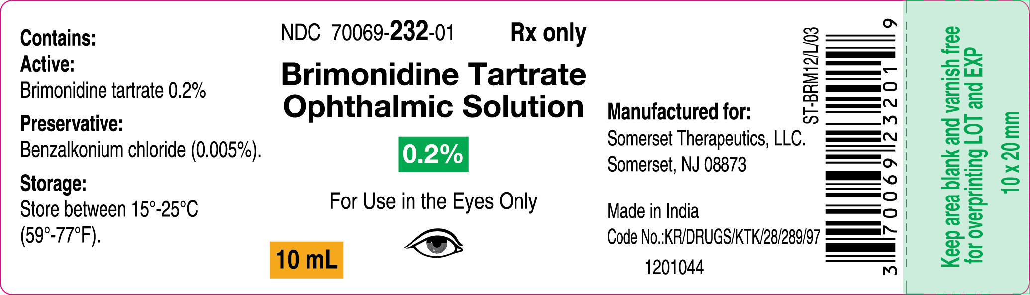 10 mL Container label