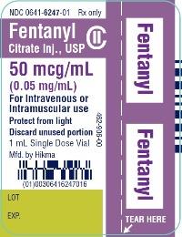 NDC 0641-6247-01 Rx only Fentanyl Citrate Inj., USP CII 50 mcg/mL For Intravenous or Intramuscular use Protect from light Discard unused portion 1 mL Single Dose Vial