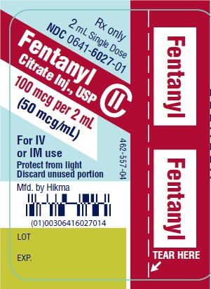 Rx only 2 mL Single Dose NDC 0641-6027-01 Fentanyl Citrate Inj., USP CII 100 mcg per 2 mL (50 mcg/mL) For IV or IM use Protect from light Discard unused portion