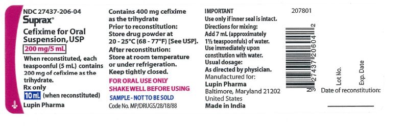 SUPRAX CEFIXIME FOR ORAL SUSPENSION USP
200 mg/5 mL
Rx only
NDC 27437-206-04: Bottle of 10 mL [Physician Sample Pack]