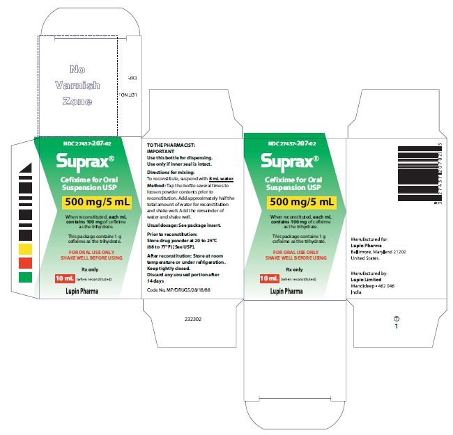 SUPRAX CEFIXIME FOR ORAL SUSPENSION USP
500 mg/5 mL
Rx only
NDC 27437-207-02: Bottle of 10 mL