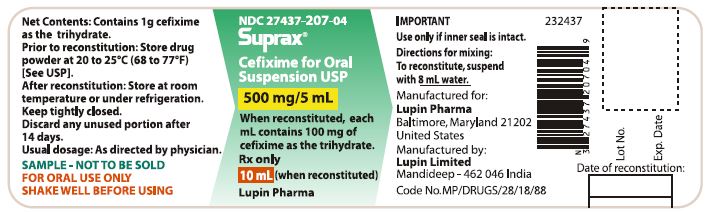 SUPRAX CEFIXIME FOR ORAL SUSPENSION USP
500 mg/5 mL
Rx only
NDC 27437-207-04: Bottle of 10 mL [Physician Sample Pack]