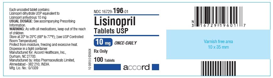 100 Tablet Bottle Label for Lisinopril 10 mg