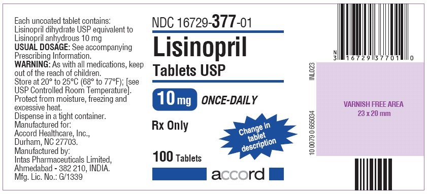 100 Tablet Bottle Label for Lisinopril 10 mg