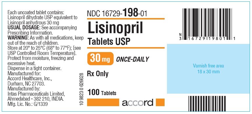 100 Tablet Bottle Label for Lisinopril 30 mg