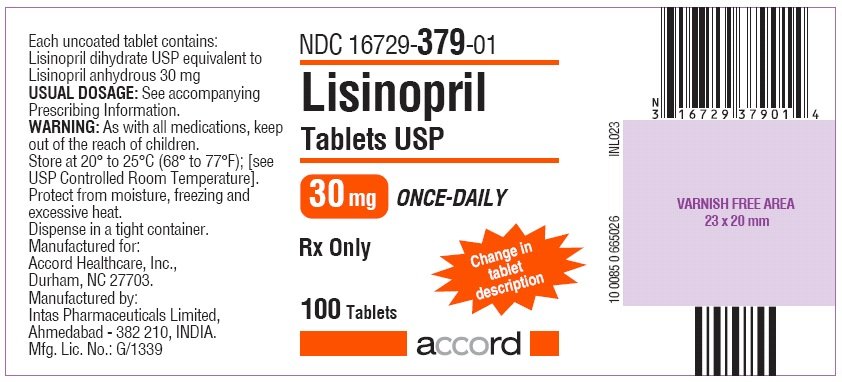 100 Tablet Bottle Label for Lisinopril 30 mg