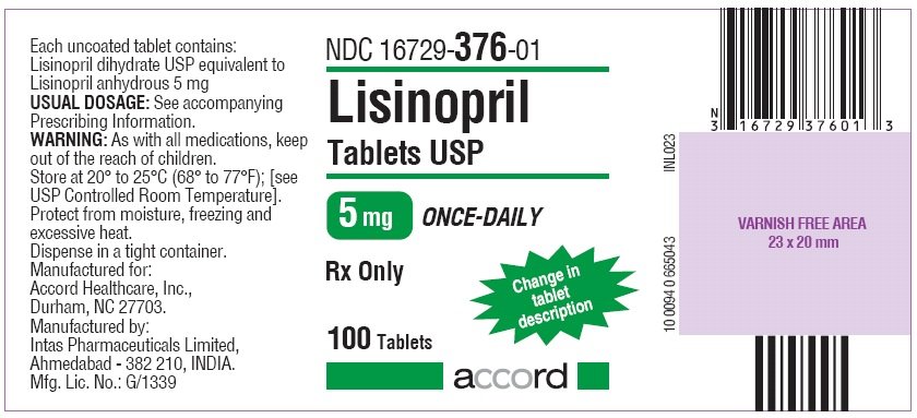 100 Tablet Bottle Label for Lisinopril 5 mg