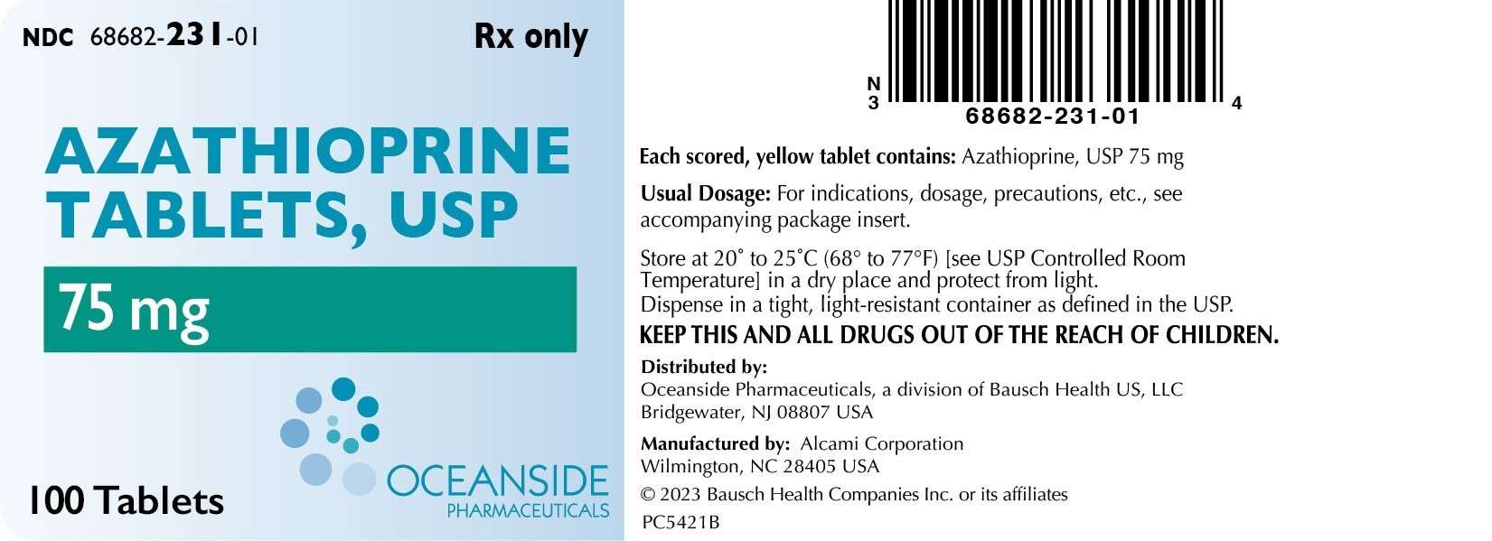 75 mg Azathioprine bottle label