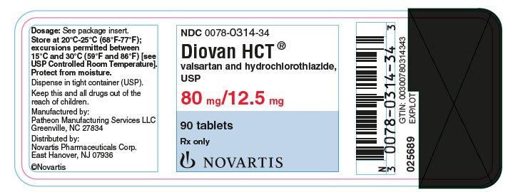 PRINCIPAL DISPLAY PANEL
								NDC 0078-0314-34
								Diovan HCT®
								valsartan and hydrochlorothiazide, USP
								80 mg/12.5 mg
								90 tablets
								Rx only
								NOVARTIS
							