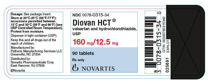 PRINCIPAL DISPLAY PANEL
								NDC 0078-0315-34
								Diovan HCT®
								valsartan and hydrochlorothiazide, USP
								160 mg/12.5 mg
								90 tablets
								Rx only
								NOVARTIS
							