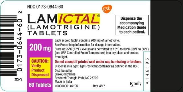 Lamictal 200mg 60 count label