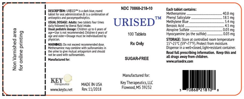 PRINCIPAL DISPLAY PANEL
NDC 70868-218-10
URISED
100 Tablets
Rx Only
SUGAR-FREE
