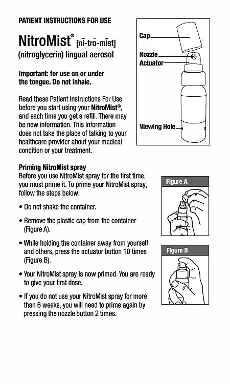 NDC 73262-430-04  NITROMIST  (Nitroglycerin) Lingual Aerosol  400 mcg/spray  contains approximately  90 sprays for use on or  under the tongue